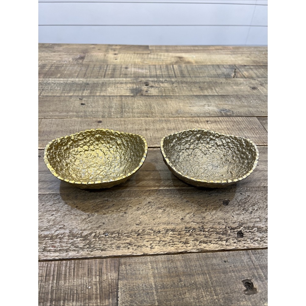 2 NATE BERKUS ALUMINIUM PEBBLE MORAY BOWLS Gold Trinket Catchall Textured